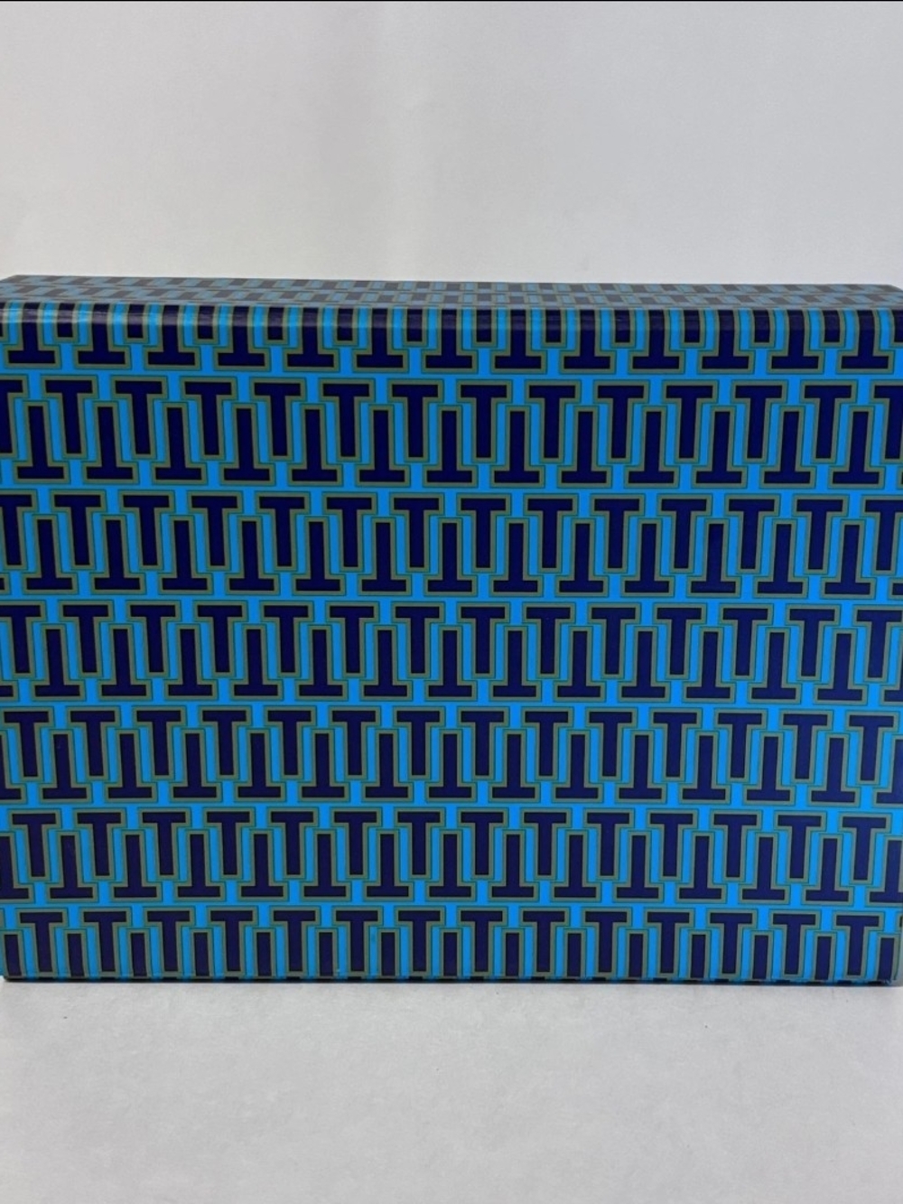 Tory Burch Blue Patterned Storage Box with Lime Drawer and Navy Pull - Picture 3 of 3